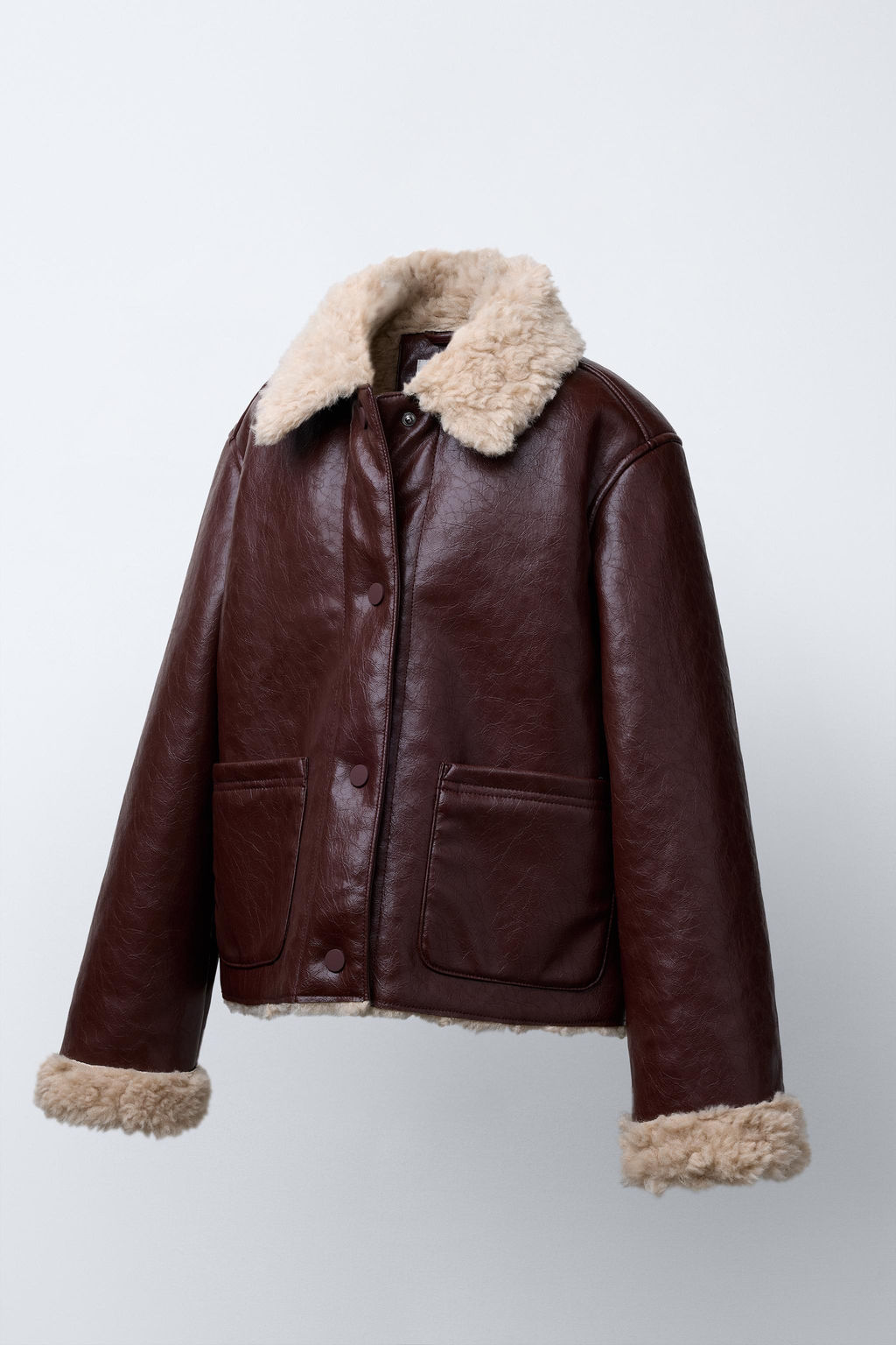 DOUBLE-FACED FAUX SHEARLING AND FAUX LEATHER JACKET - Zara фото 2