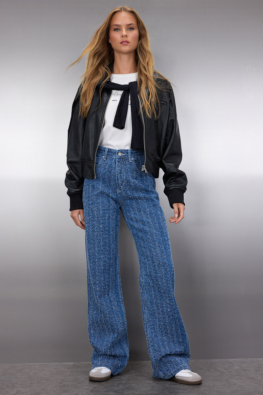 Beyaz Dokulu Yuksek Bel Wide Leg Jeans TWOSS25JE00043 - Trendyolmilla фото 12