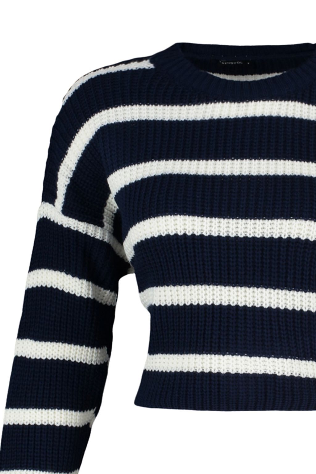 Lacivert Crop Basic Cizgili Genis Kal?p Triko Kazak TWOAW23KZ00390