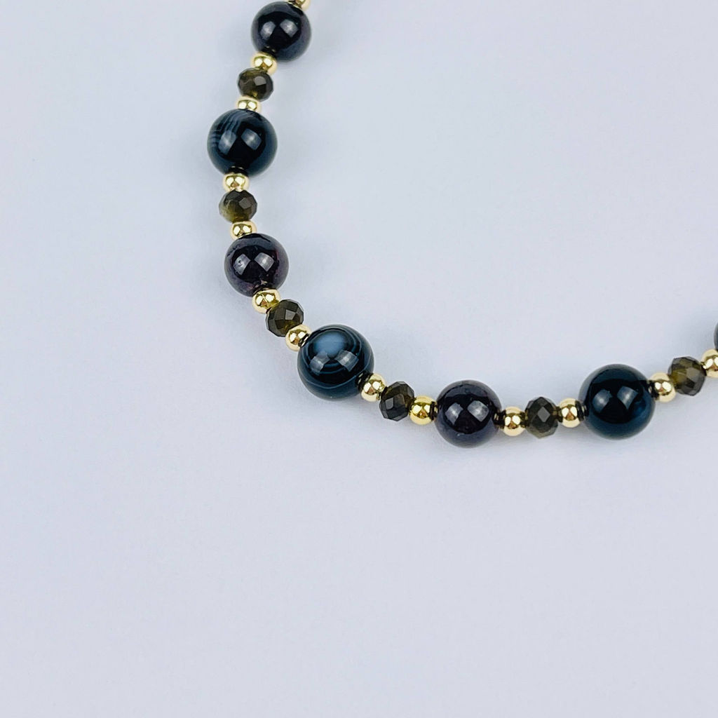 Браслет регулируемый из Агата, Граната и Обсидиана - Радуга самоцветов фото 4