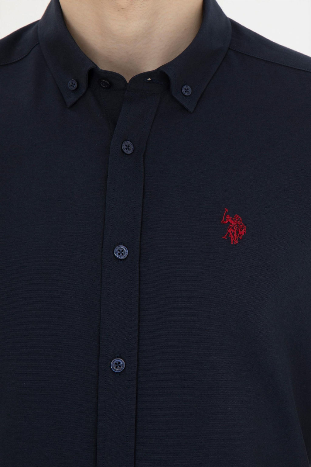 Мужская темно-синяя базовая рубашка с длинным рукавом - U.s. polo assn фото 7