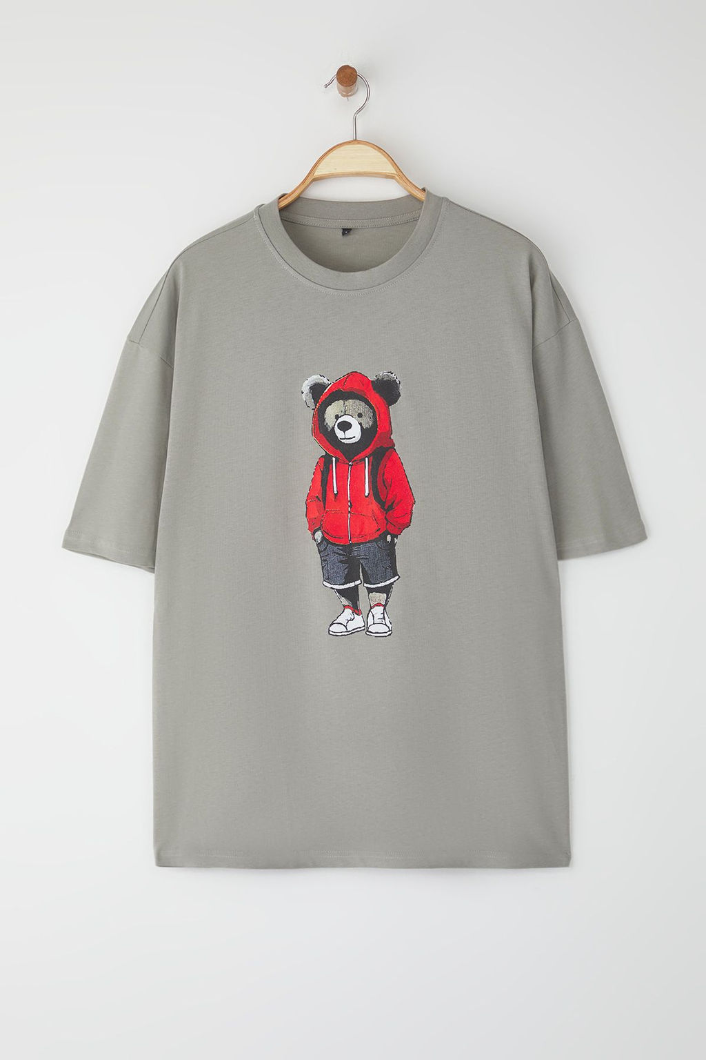 TRENDYOL MAN Ekru Unisex Oversize/Genis Kesim Ay?c?k Bask?l? %100 Pamuklu T-Shirt TMNSS25TS00158 - Trendyolmilla фото 6