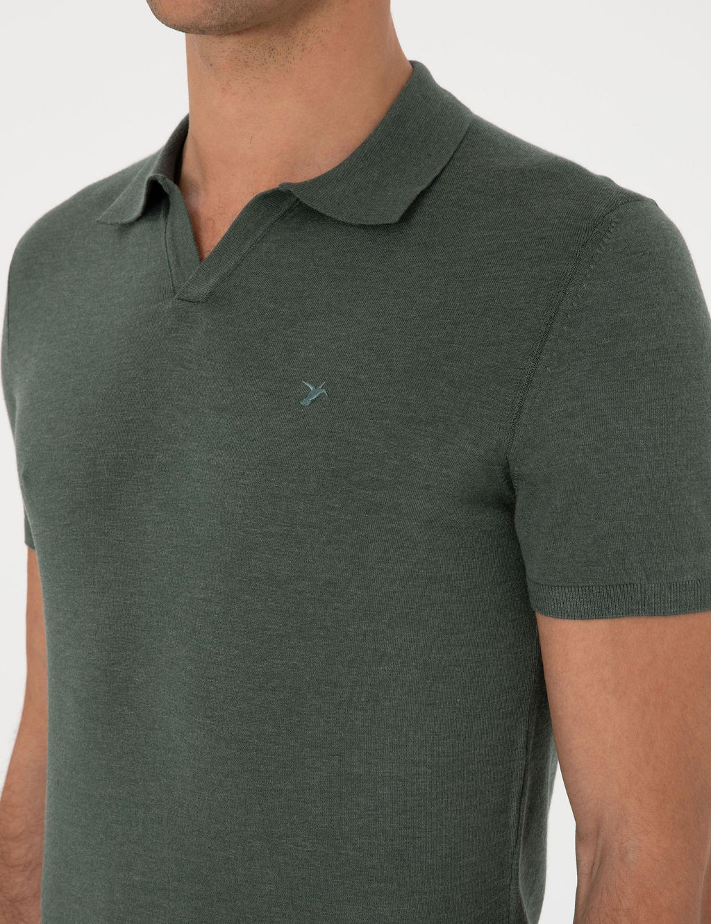 Koyu Ye_il Slim Fit Apa_ Yaka Triko T-shirt