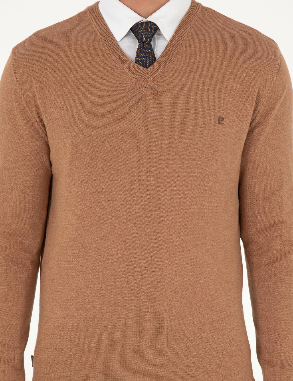 Camel Melanj Slim Fit V Yaka Basic Triko Kazak - Pierre cardin фото 6