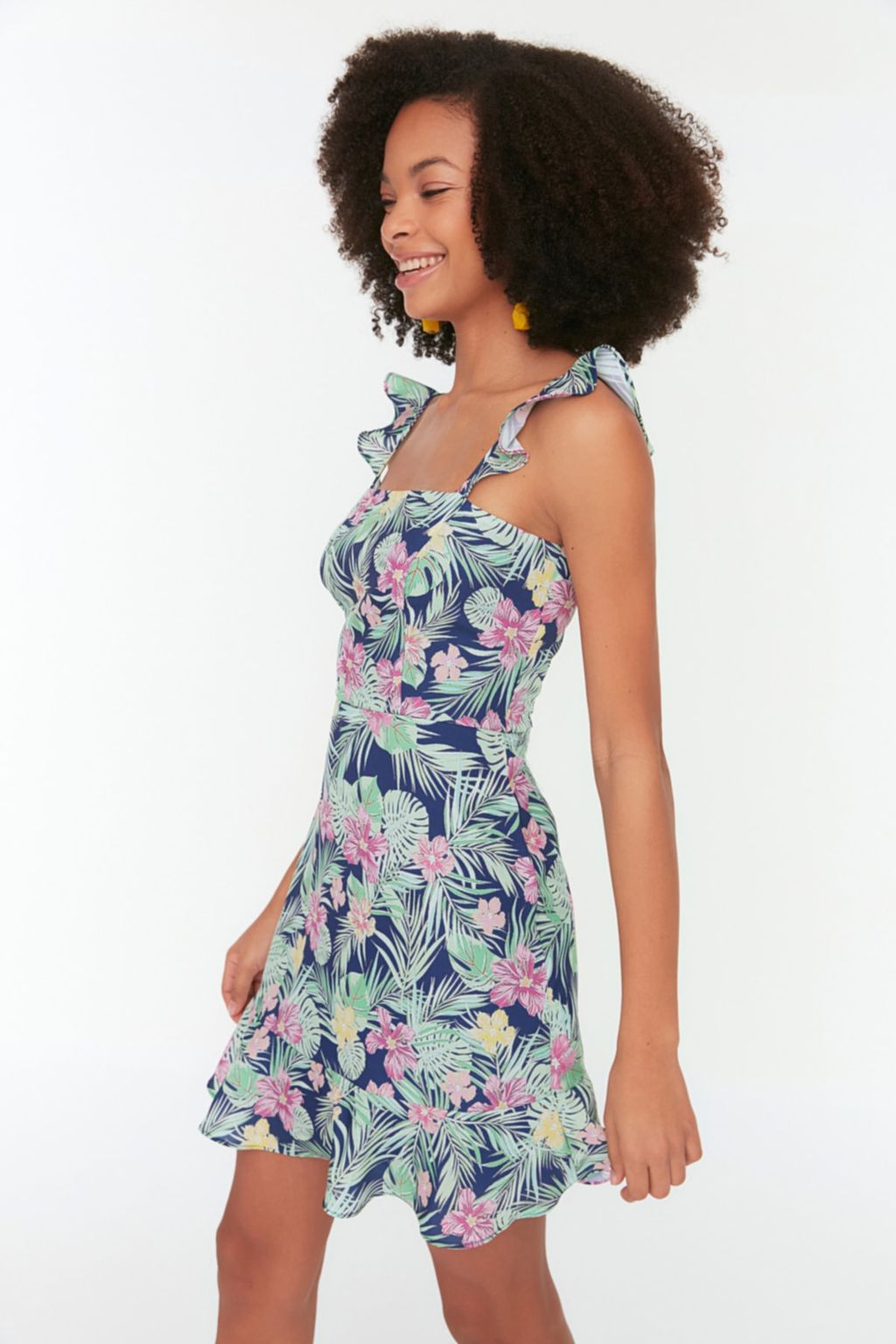 TRENDYOLMILLA Lacivert Fitted/Vucuda Oturan Ask?l? Cicekli Mini Dokuma Elbise TWOSS22EL1485  фото 2