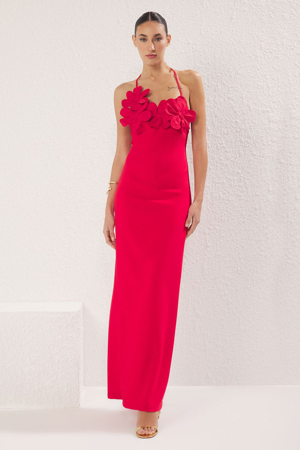 TRENDYOLMILLA K?rm?z? Gul Detayl? Dokuma Uzun S?k Abiye & Mezuniyet Elbise TPRSS25AE00135 фото 2