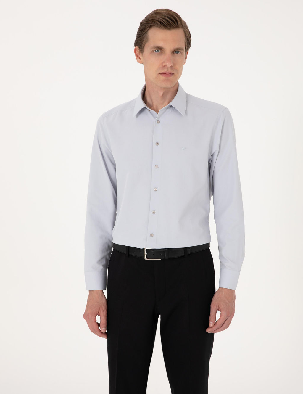 A__k Gri Slim Fit Uzun Kollu Basic G_mlek - Pierre cardin фото 3