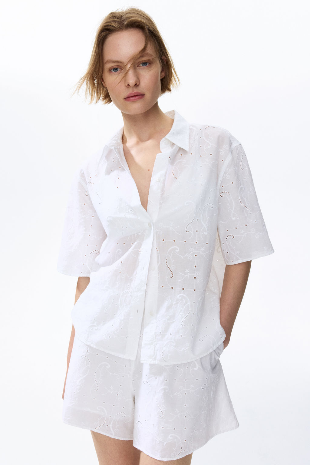 Oversized broderie anglaise shirt - H&m фото 5
