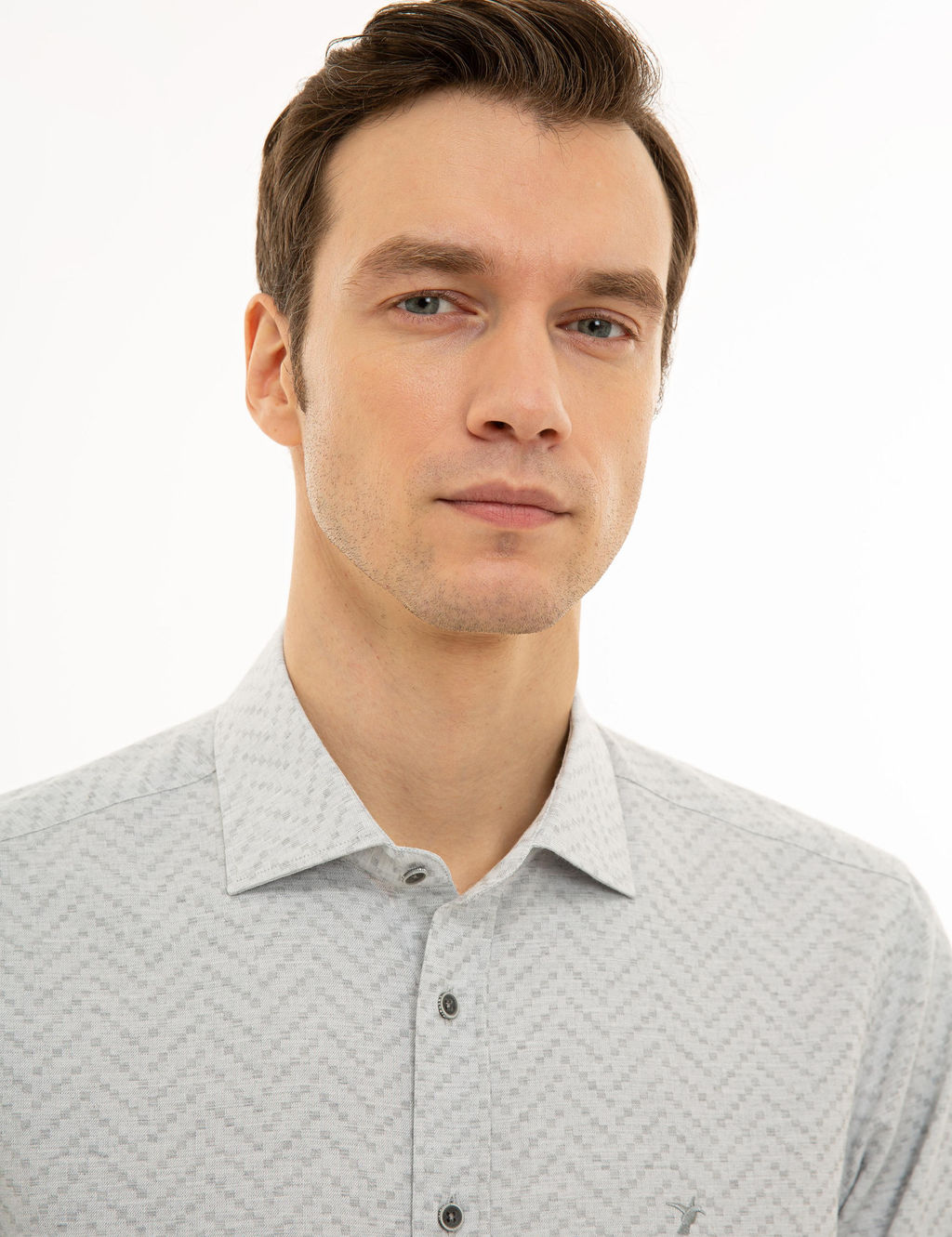 Светло-серая приталенная рубашка с длинным рукавом - Cacharel фото 8