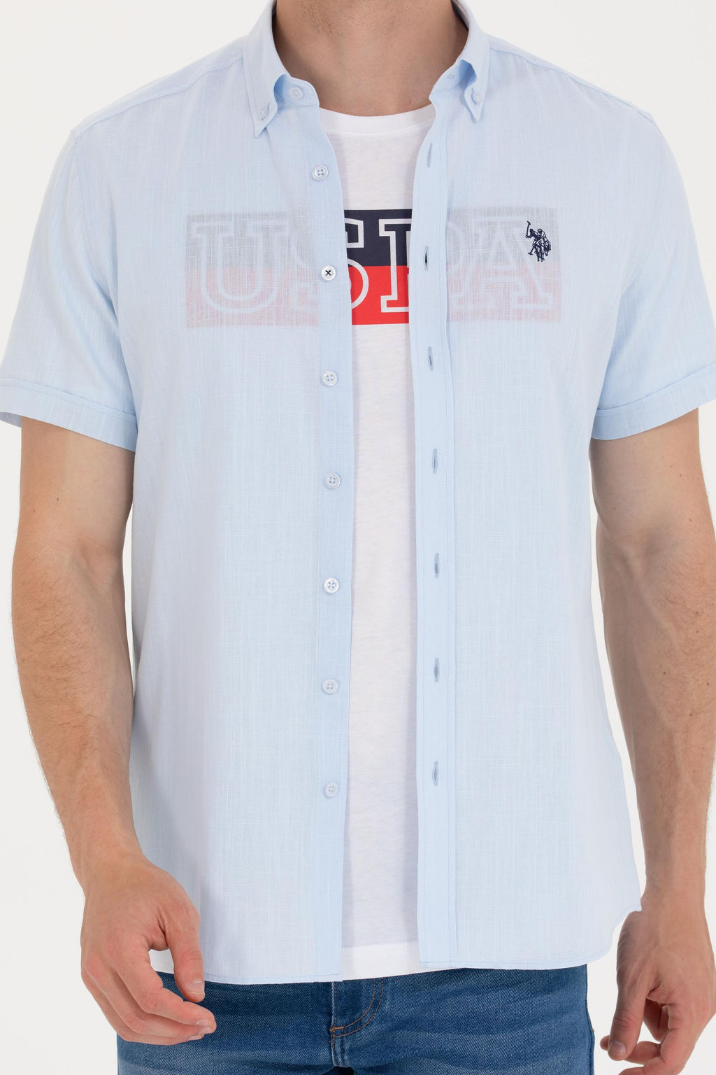 U. S. Polo Assn Мужская голубая рубашка с коротким рукавом - U.s. polo assn фото 6