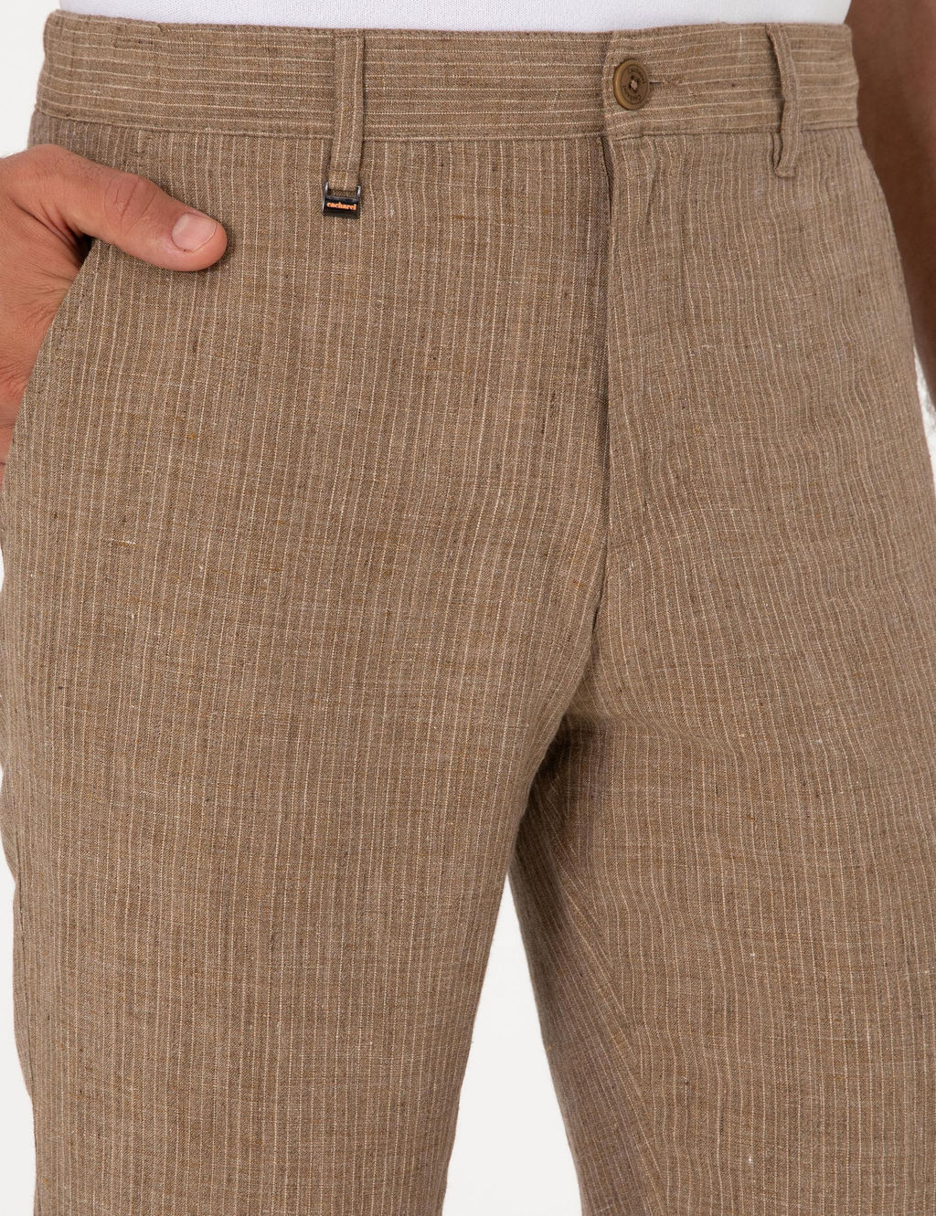 A__k Kahverengi Carrot Fit Beli Lastikli %100 Keten Spor Pantolon - Cacharel фото 5