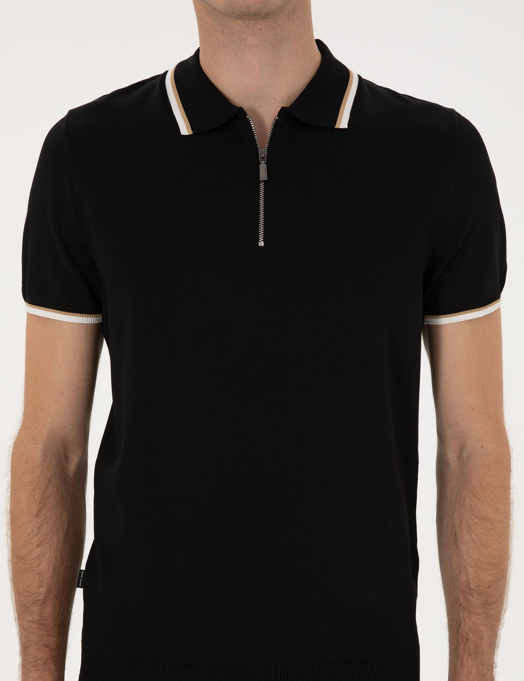 Siyah Slim Fit Polo Yaka Fermuarl_ Triko Kazak - Pierre cardin фото 6