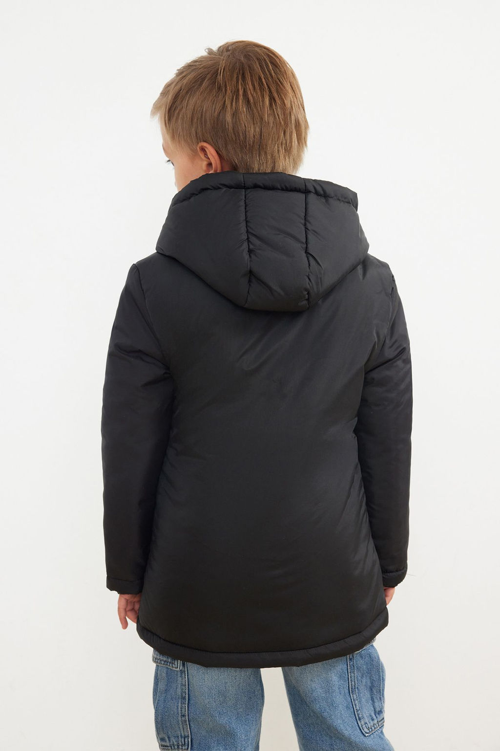 Siyah Erkek Cocuk Kapusonlu Cepli Regular Mont TKDAW25MO00006 - Trendyolmilla фото 3