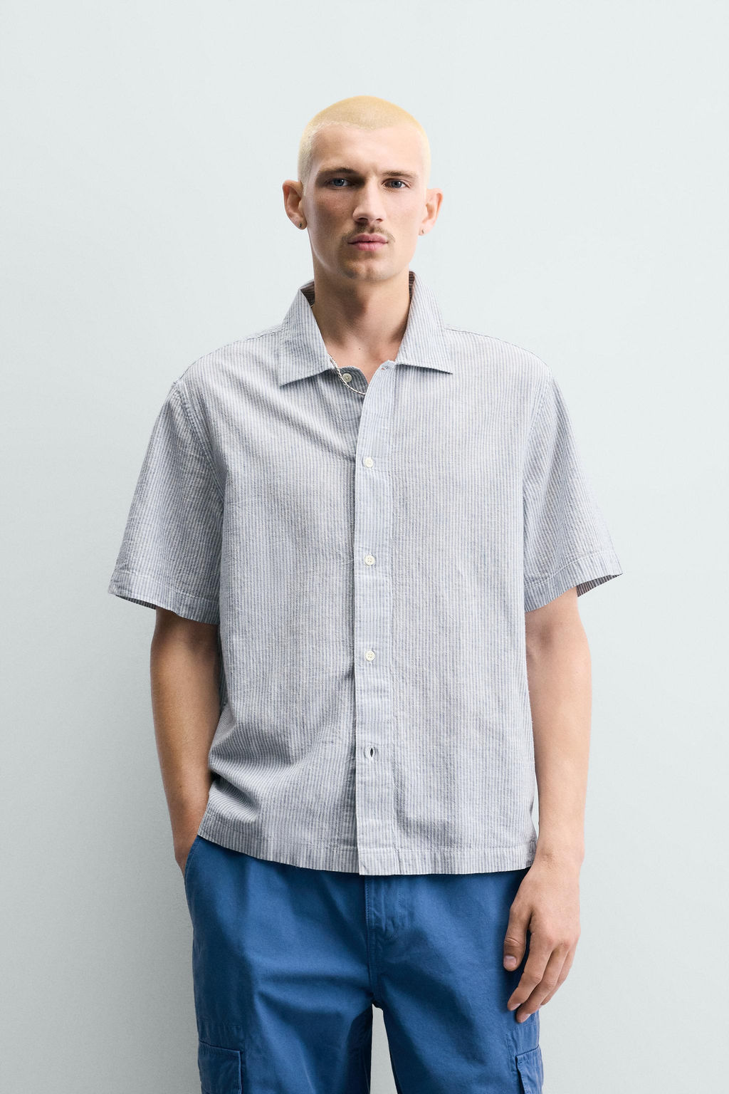 CAMISA FLUIDA RAYAS / Azul claro - Zara фото 2