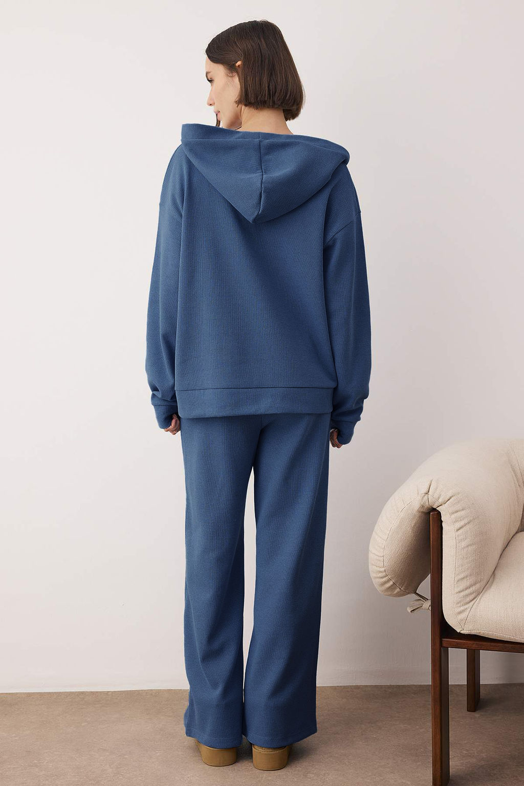Mavi Kapusonlu Waffle Orme Pijama Tak?m? THMAW26PT00168 - Trendyolmilla фото 8