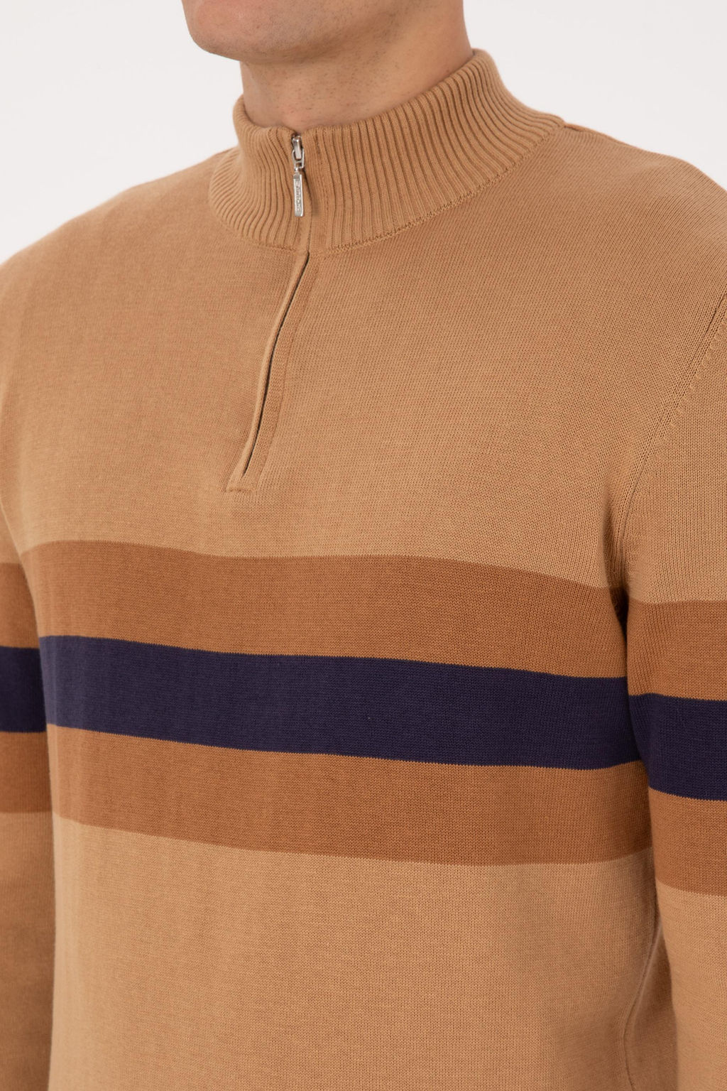 Erkek Regular Fit Yar_m Fermuarl_ Camel Kazak - U.s. polo assn фото 7
