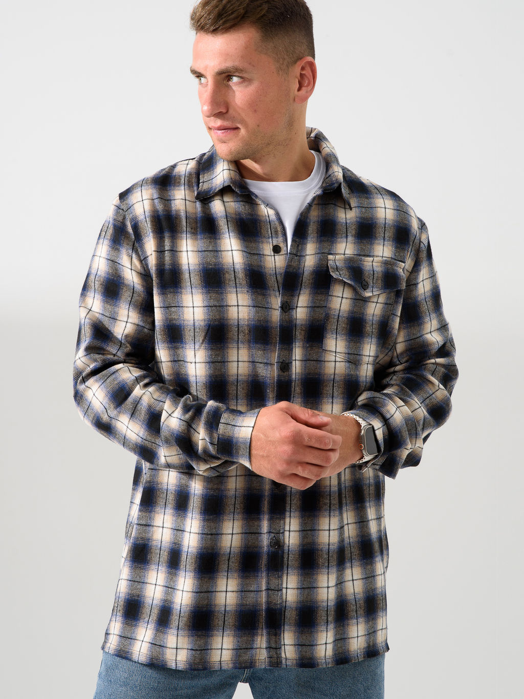 Рубашка Оптима Имидж фланель клетка темно-синий  фото 7