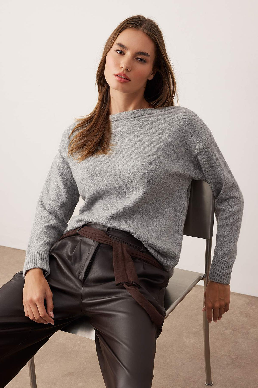 Ekru Yumusak Dokulu Genis Kal?p Cizgili Triko Kazak TWOAW26KZ00165 - Trendyolmilla фото 5