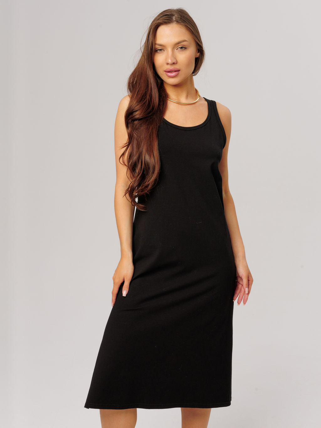 Трикотажная удлиненная туника с разрезами черная КТ-18 (7)