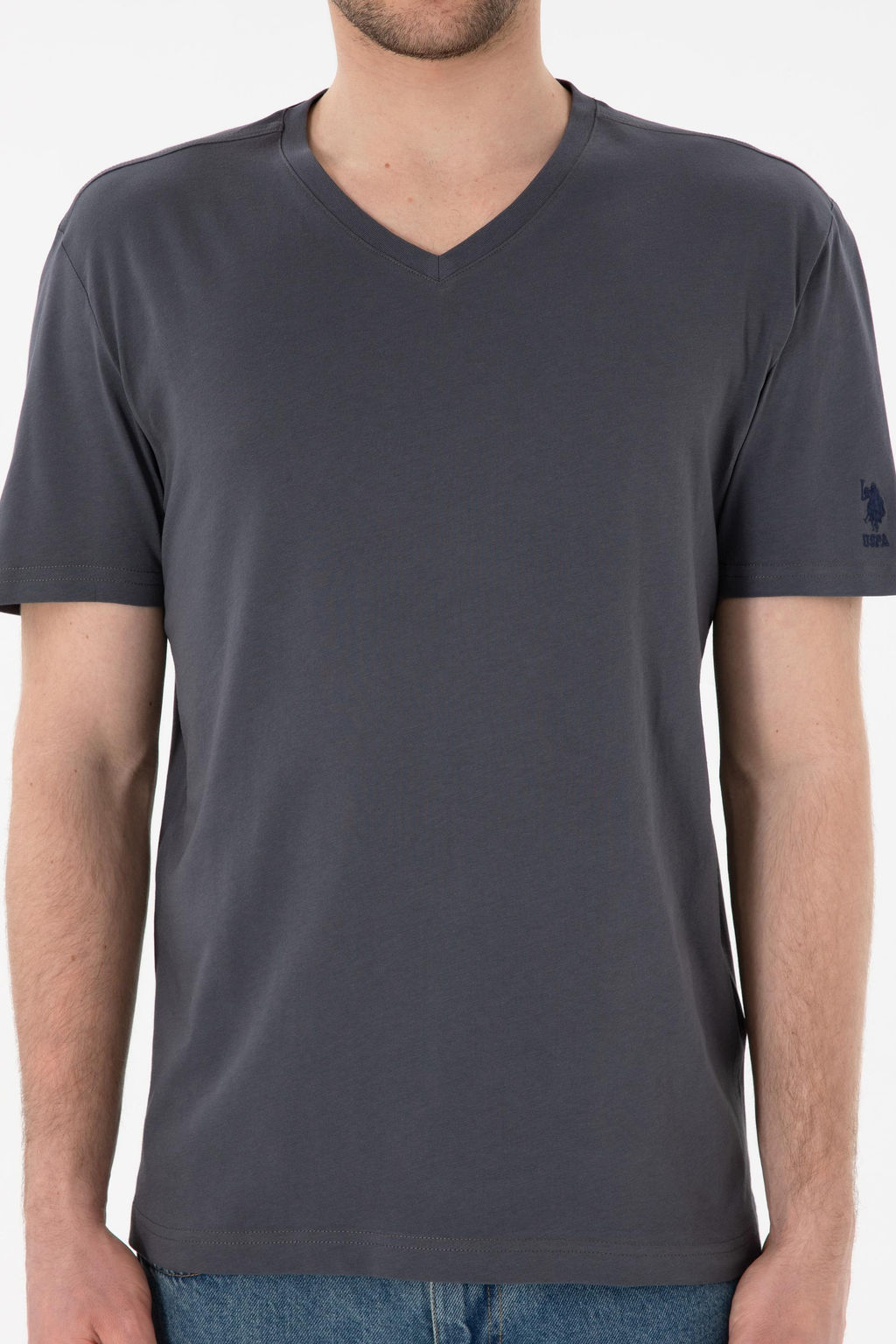 Erkek Regular Fit V Yaka Antrasit Basic Ti__rt Sepette S_rpriz _ndirim - U.s. polo assn фото 7
