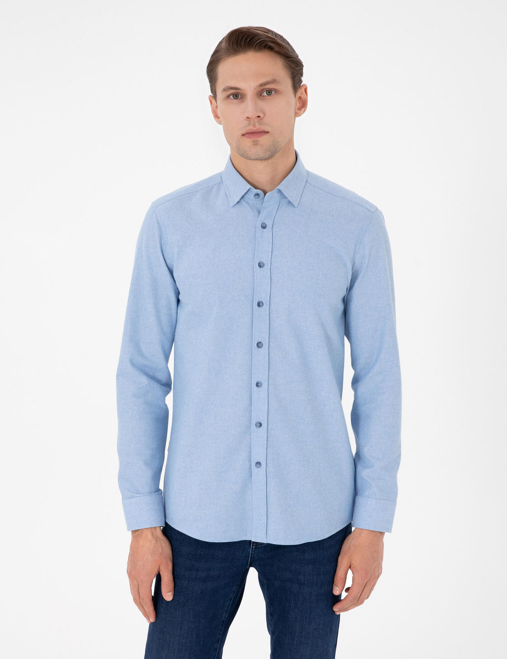 A__k Mavi Slim Fit Uzun Kollu G_mlek