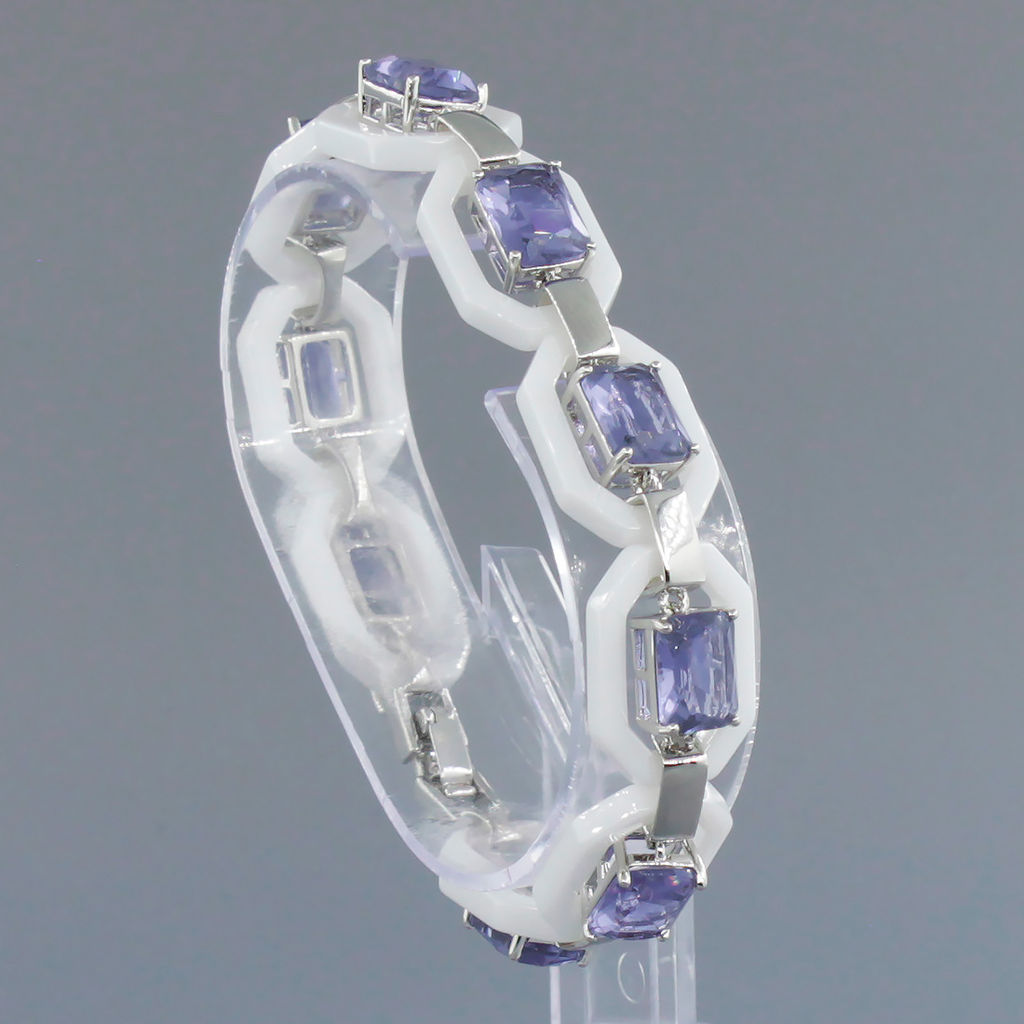 Браслет Октагон из белой керамики с Александритом, покрытие светлый металл, длина 18см - Agat77 фото 2