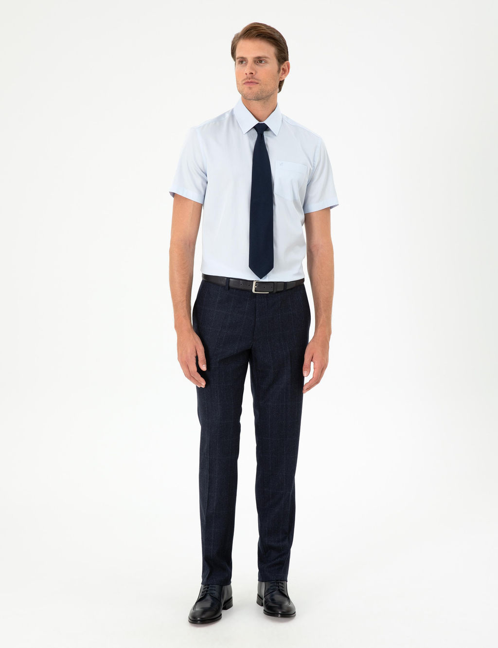 A__k Mavi Regular Fit K_sa Kollu Basic G_mlek