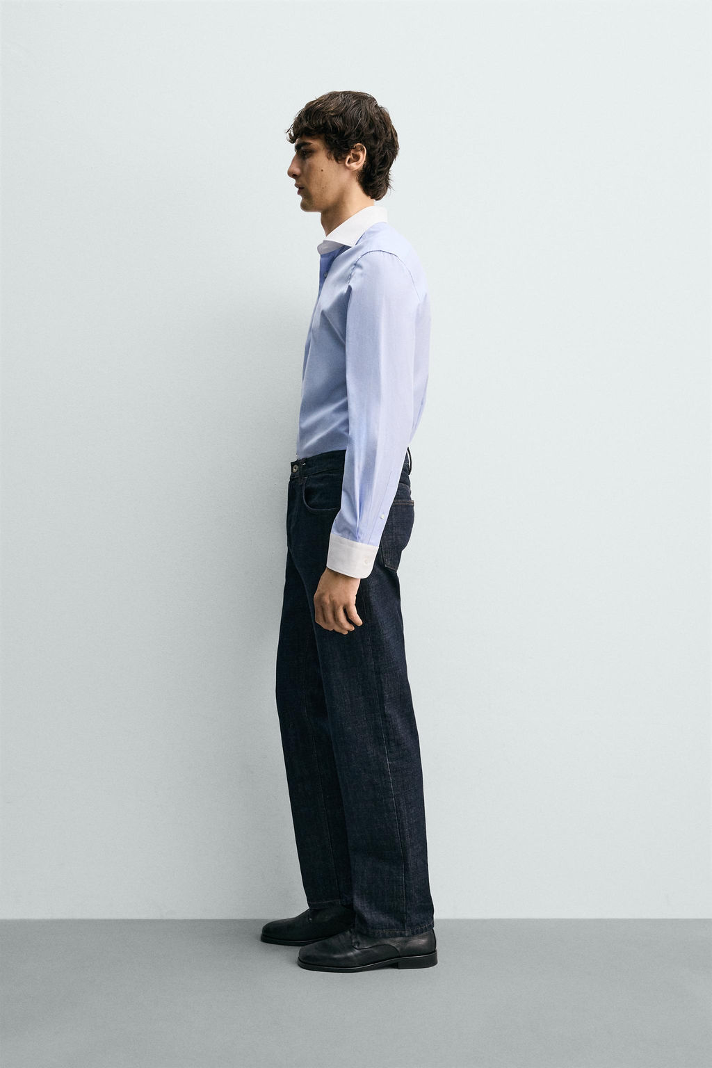 CAMISA REGULAR FIT CUADROS CONTRASTE / Celeste - Zara фото 4