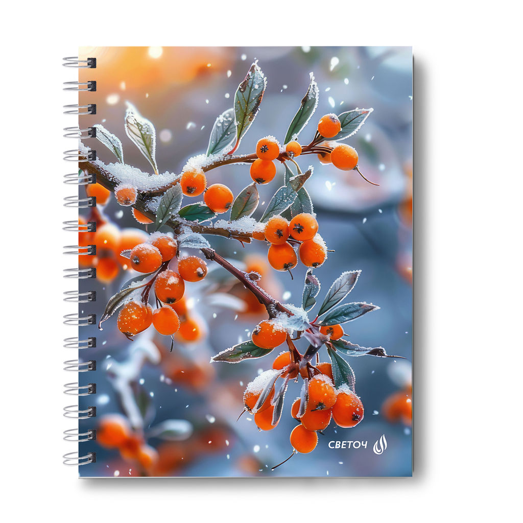 Светоч Т211 Тетрадь общая с твердой обложкой, матовая ламинация + выборочный лак A5 96 л. на гребне 65 г/кв.м , белизна 100 % 4 шт. клетка 01555 Зимняя ягода фото 4