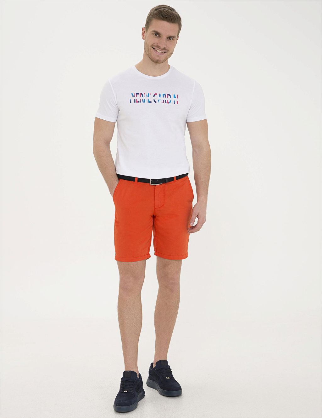 Turuncu Standart Fit Keten Kar___ml_ Bermuda _ort