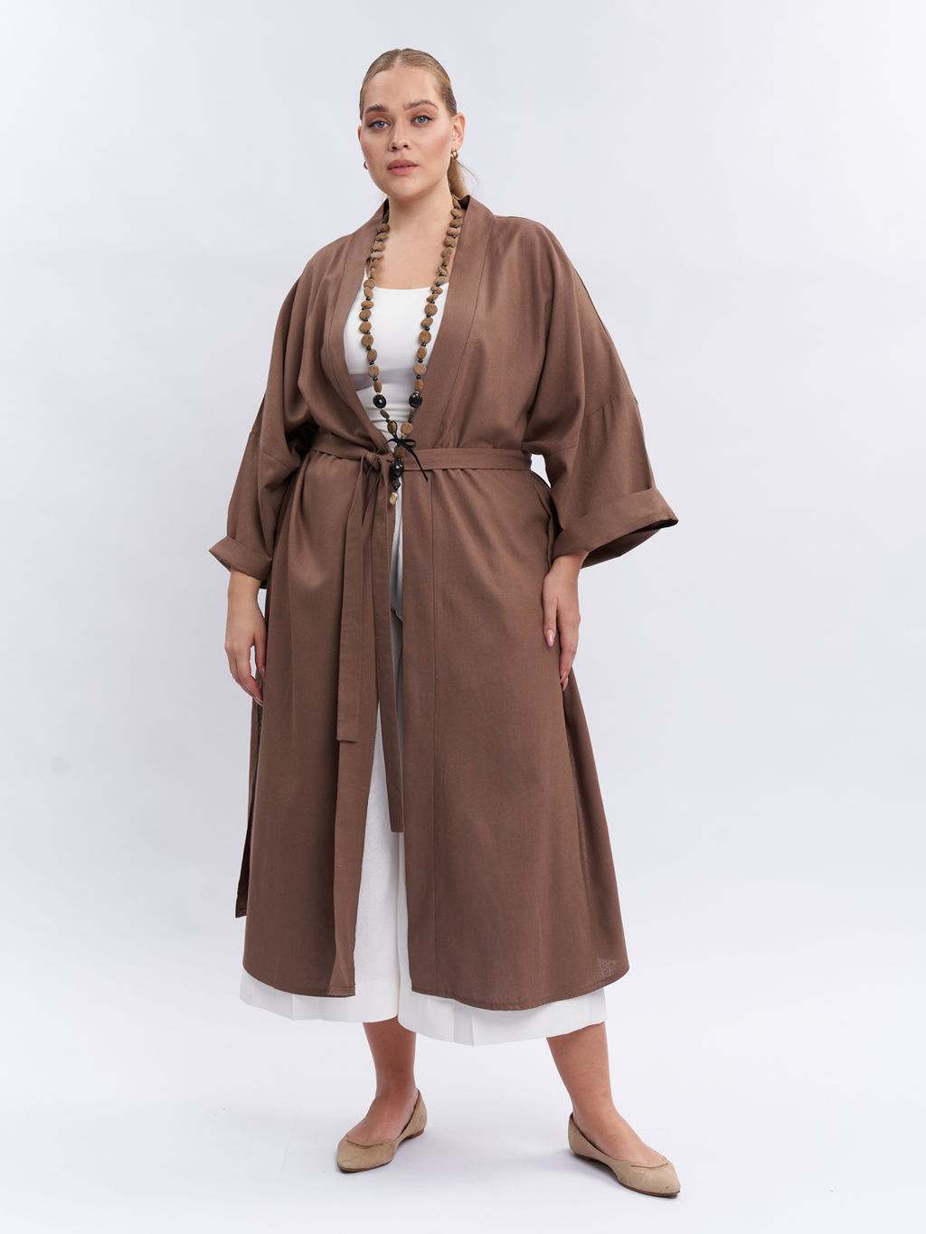 Кардиган льняной длинный TKA04052BEG18