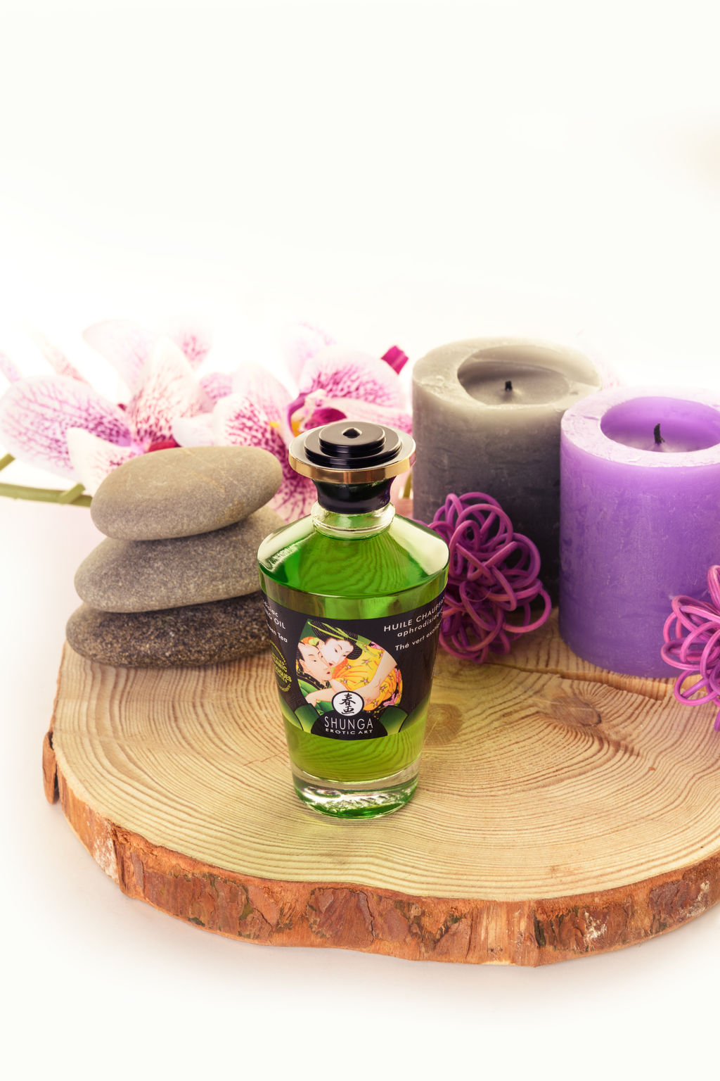 Масло массажное для тела Shunga Экзотический зеленый чай (Exotic Green Tea), разогревающее, 100мл.