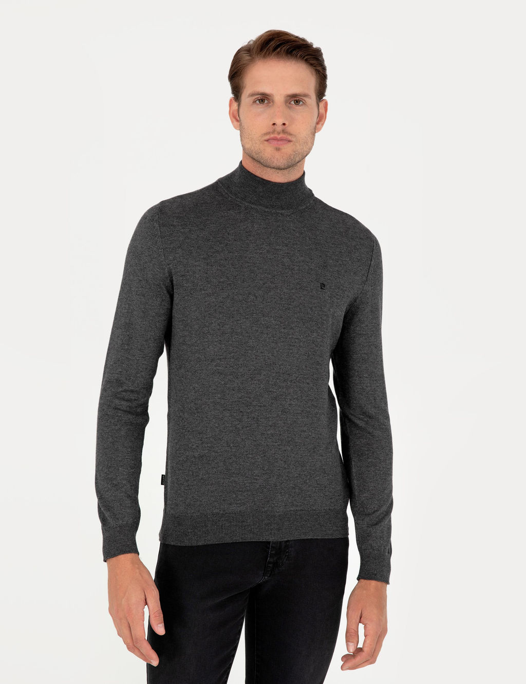 Antrasit Melanj Slim Fit Yar_m Bal_k__ Yaka Basic Triko Kazak - Pierre cardin фото 3