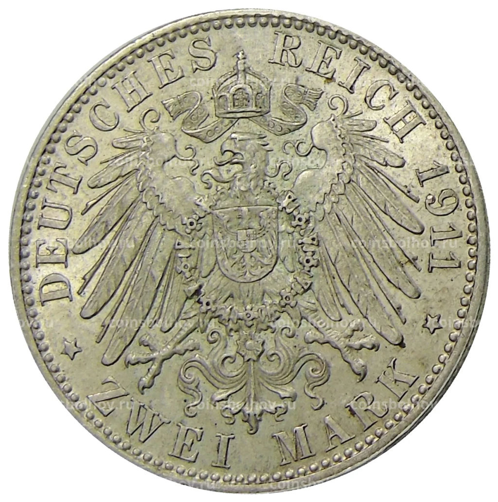 2 марки 1911 года D Германия (Бавария)  90 лет со дня рождения Луитпольда Баварского