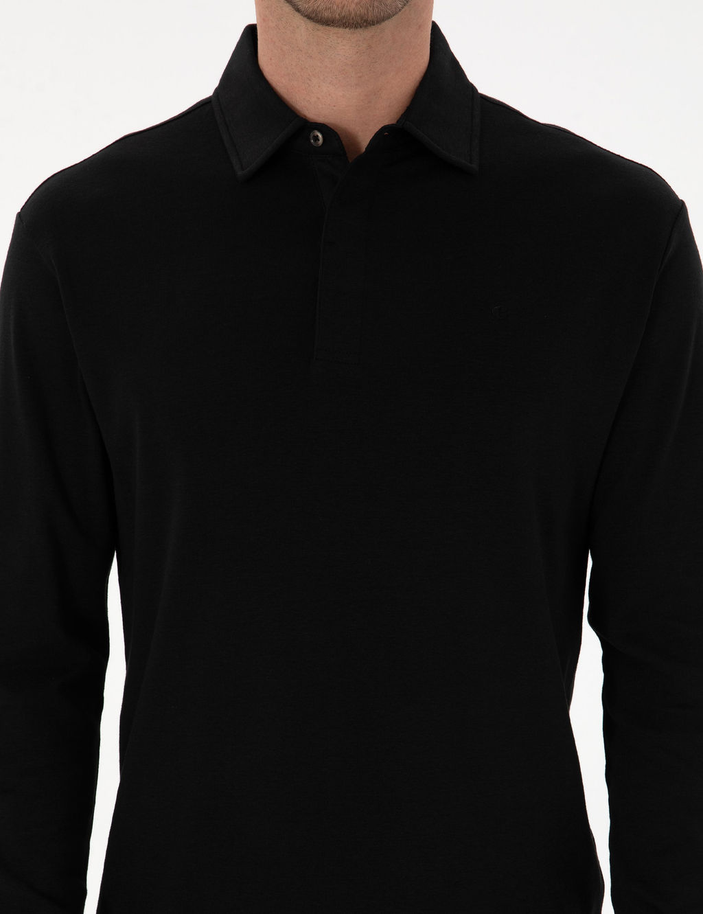 Siyah Regular Fit Ka_mir Kar___ml_ Polo Yaka Sweatshirt