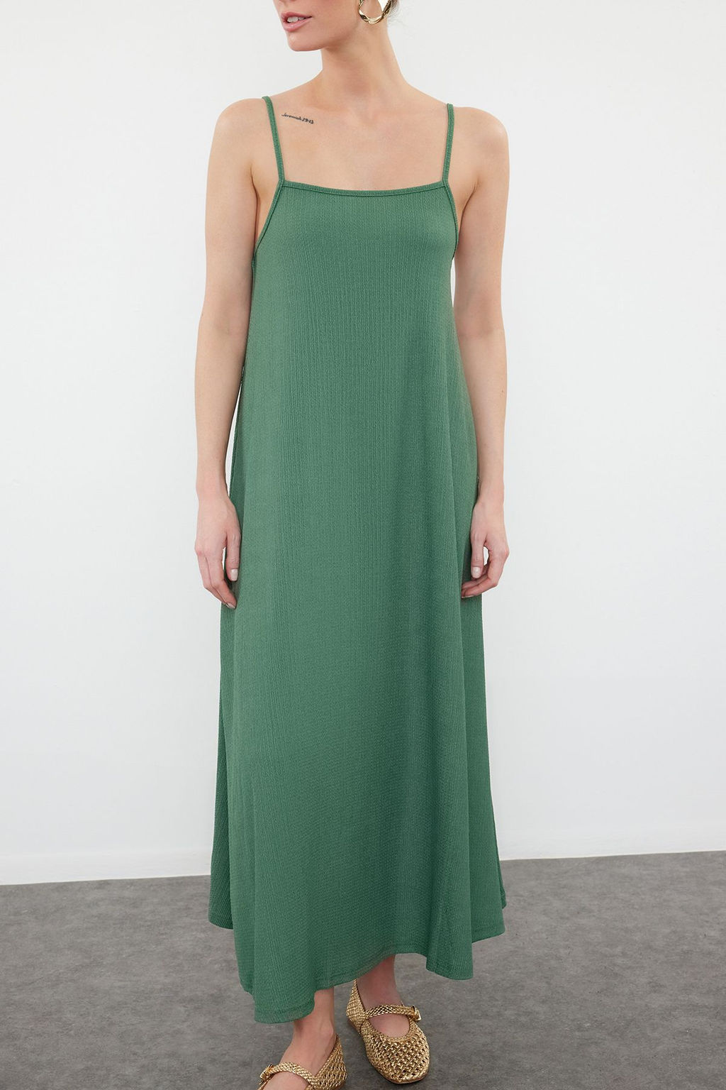 TRENDYOLMILLA Siyah Ayarlanabilir Ask?l? A-Line Burumcuk/Dokulu Orme Maxi Elbise TWOSS24EL00060  фото 31