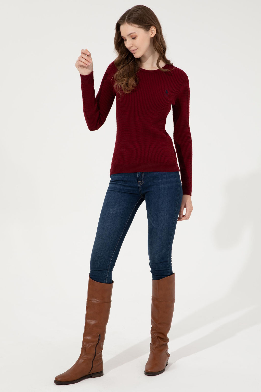 Kad_n Bordo Bisiklet Yaka Basic Kazak