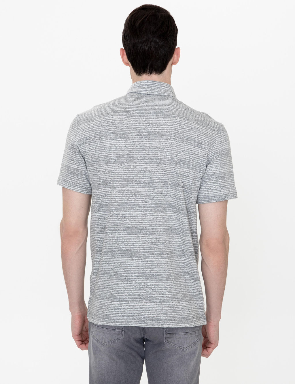 Gri Melanj Slim Fit Bask_l_ Polo Yaka Ti__rt