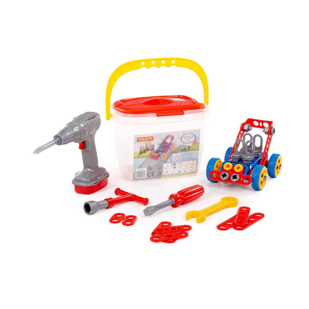 Конструктор Изобретатель - Автомобиль №1 (91 элемент) + шуруповёрт (в ведёрке) - Полесье фото 4