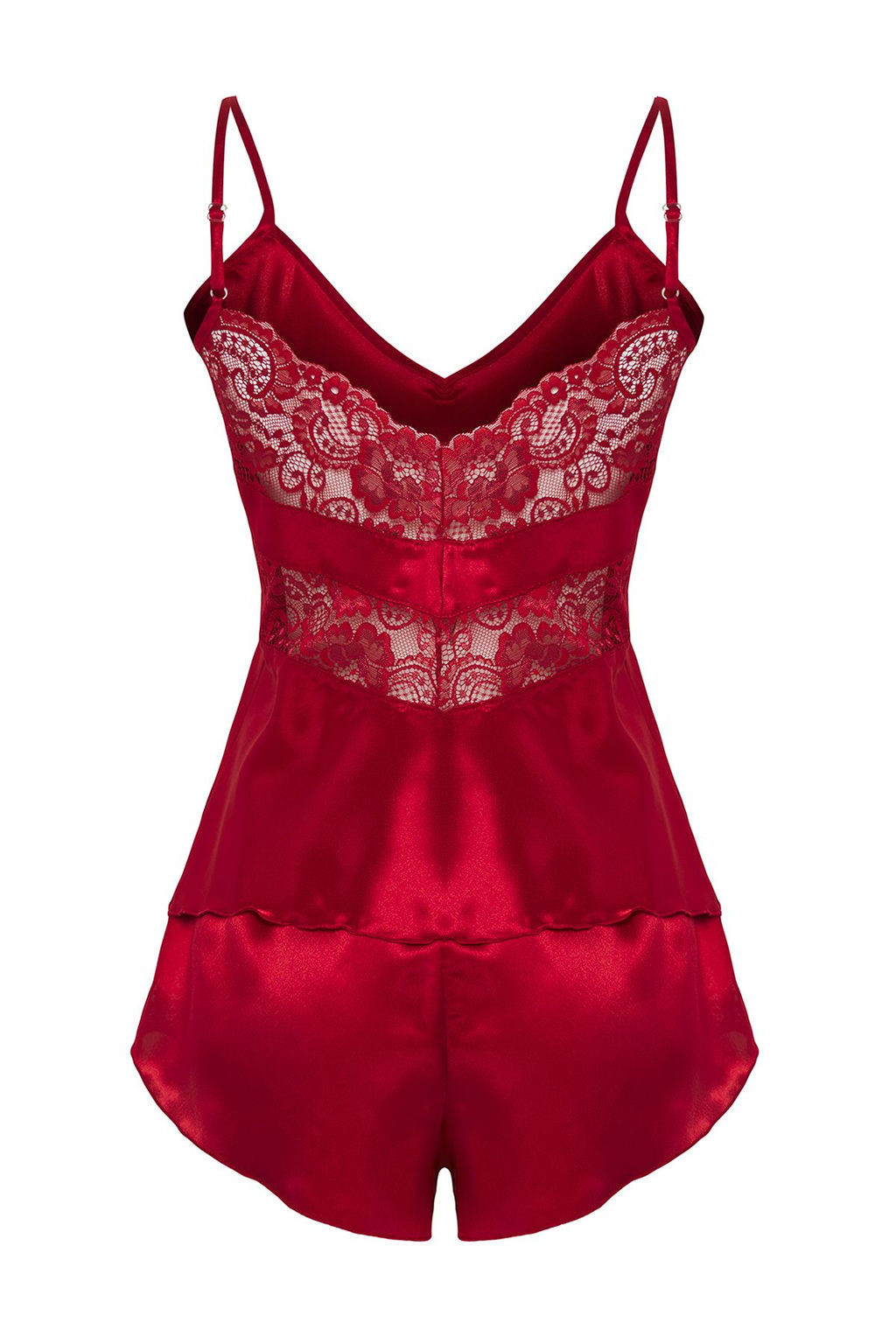 Trendyolmilla Bordo Dantel Detayl? Ip Ask?l? Saten Sortlu Dokuma Pijama Tak?m? THMSS25PT00000 фото 13