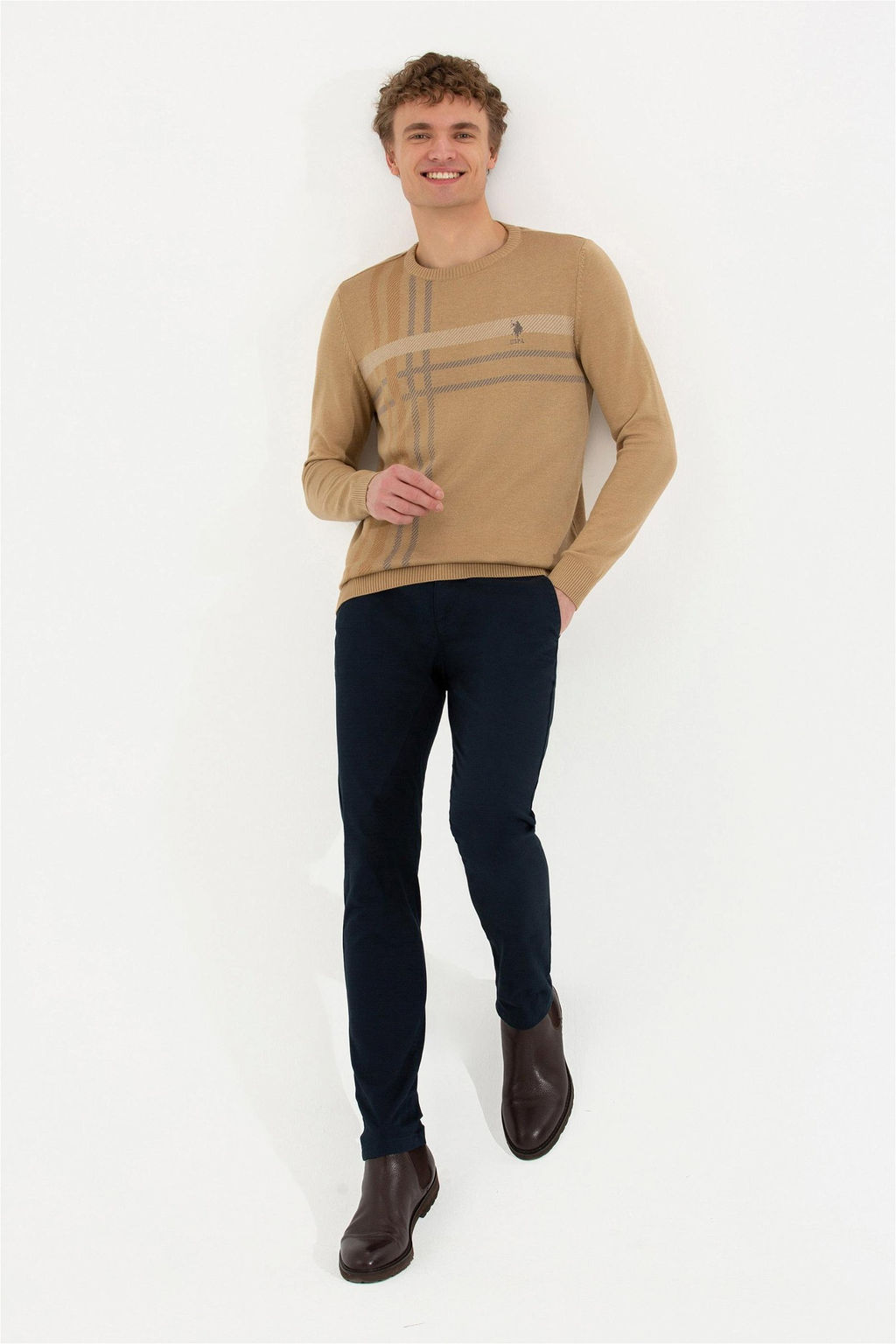 Мужской светло-коричневый меланжевый свитер Неожиданная скидка в корзине - U.s. polo assn фото 4