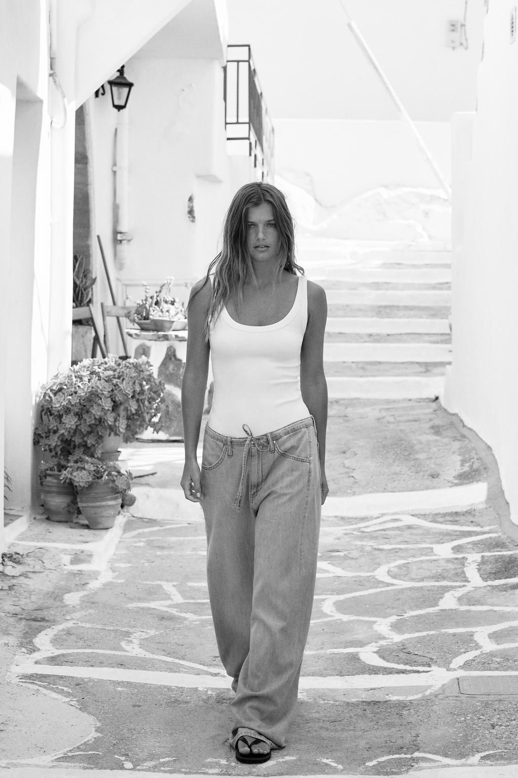 DRAWSTRING LOOSE-FITTING DENIM TROUSERS - Zara фото 10