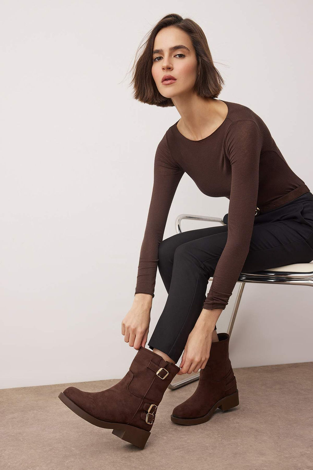 Kahverengi Suet Toka Detay? Blok Topuklu Kad?n Bot TAKAW26BO00113 - Trendyolmilla фото 2