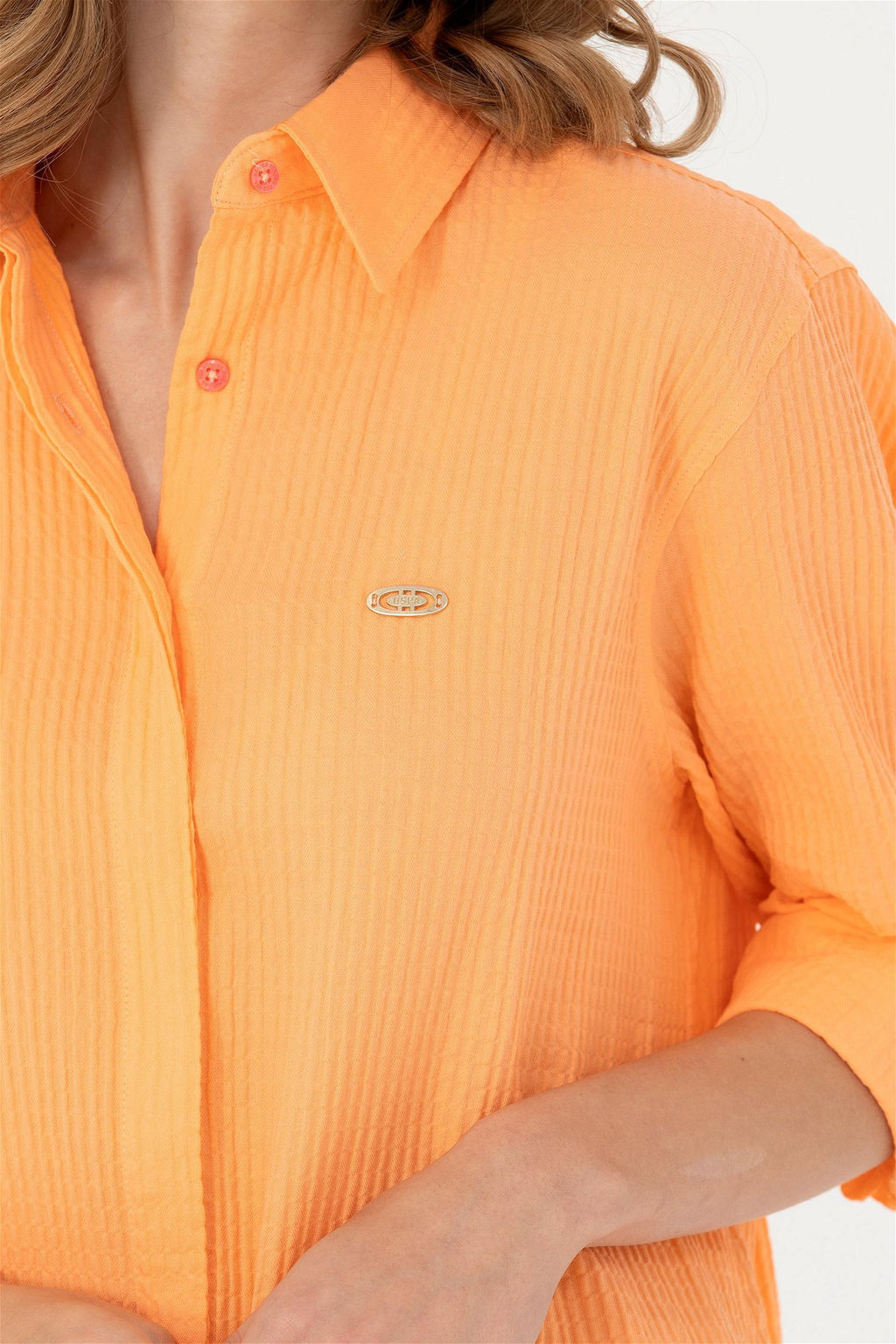 Женская рубашка лососевого цвета с длинным рукавом - U.s. polo assn фото 14