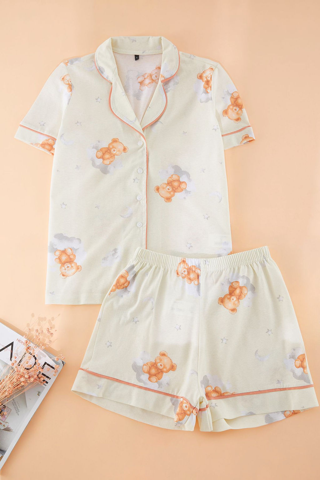 Trendyolmilla Ekru %100 Pamuklu Ay?c?k ve Galaksi Desenli Biyeli Sortlu Orme Pijama Tak?m? THMSS25PT00369 фото 5