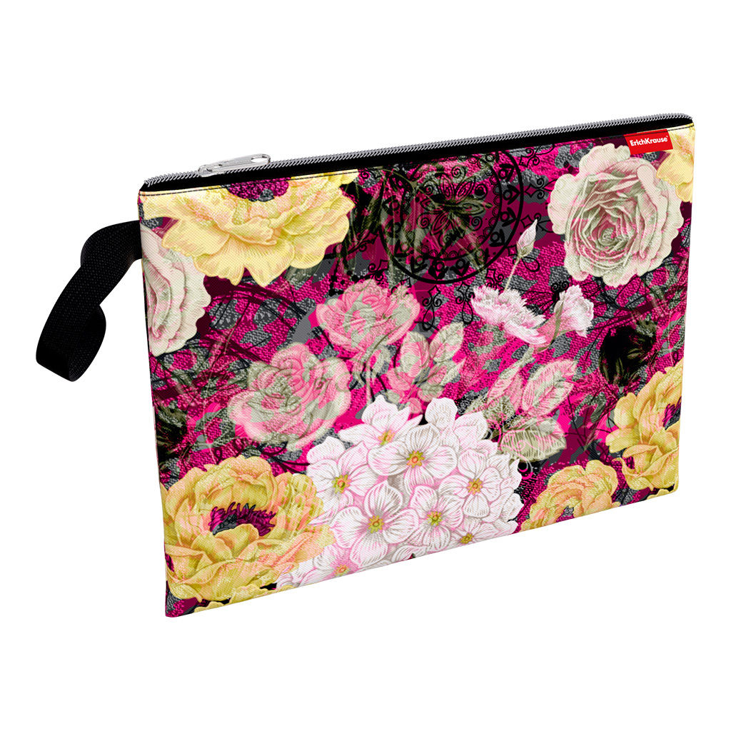 Цена за 4 шт. Папка текстильная на молнии ErichKrause® Bouquet, A4