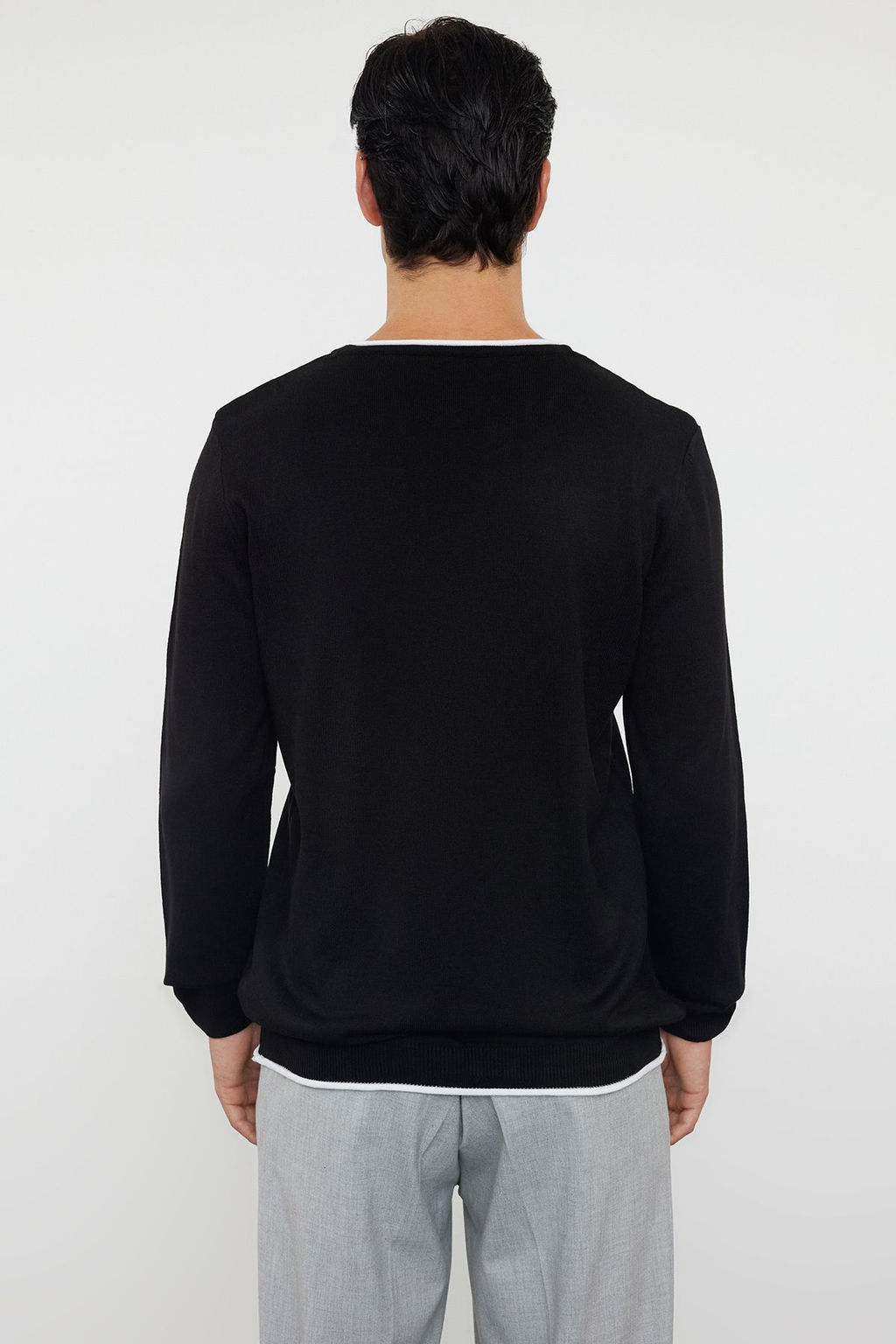 Trendyolmilla Man Lacivert Erkek Slim Fit Dar Kesim Kontrast Yaka Biyeli Kazak TMNAW21KZ2499  фото 5