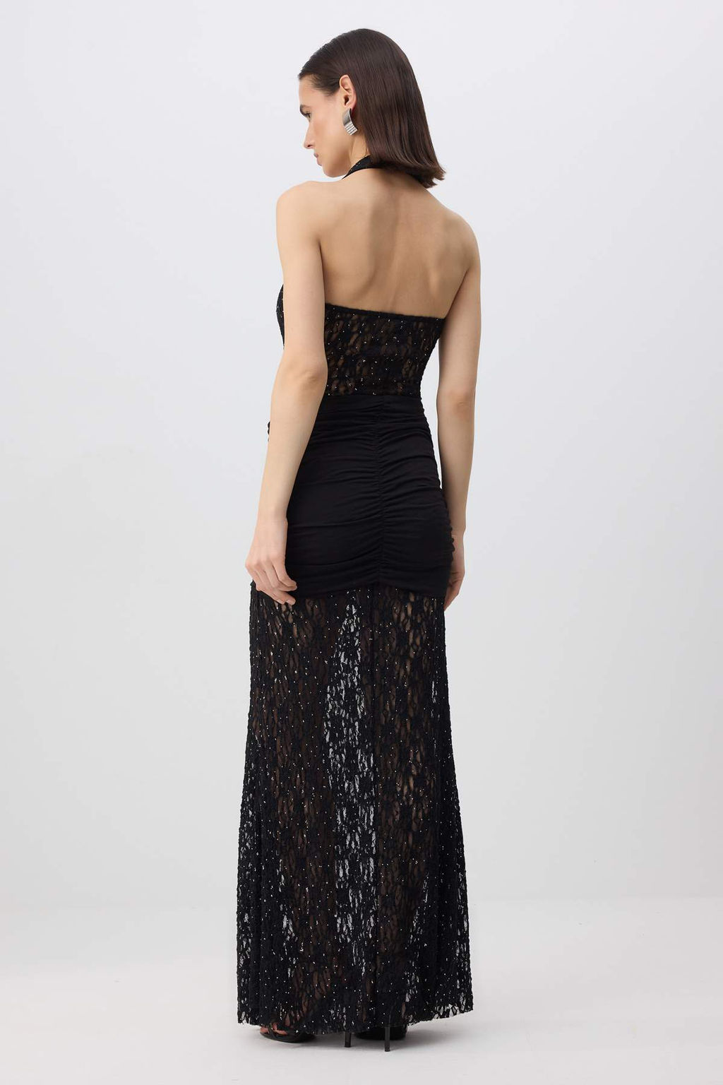 Siyah Duz Tas Bask?l? Orme Dantel Maxi Abiye & Mezuniyet Elbisesi - Trendyolmilla фото 4