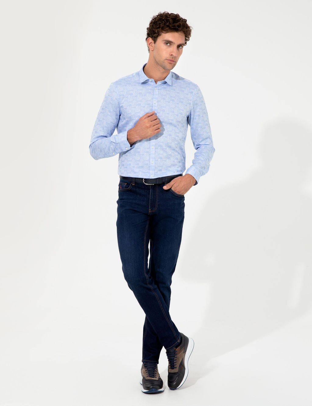 Синяя зауженная рубашка с длинным рукавом - Cacharel фото 4