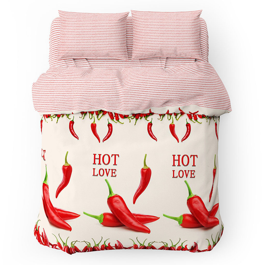 Постельное белье, комплект Евростандарт Макси/простыня на резинке "Горячая любовь" 4 предмета: пододеяльник 215х240см на пуговицах, простыня на резинке 180х200х27см, 2 наволочки 50х70см - "французский кант", с клапаном-запахом, твил-сатин 110г/м2, хл